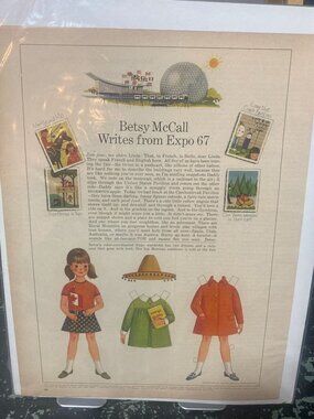 Betsy McCall Paper Doll Page From Expo 67 Includes Wardrobe & Accessories Vintag